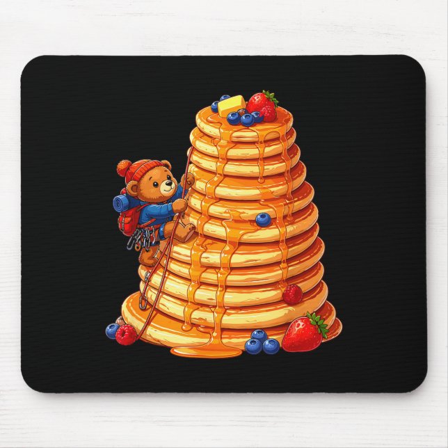 Climbing bear on giant pancake stack breakfast  mouse pad (Front)
