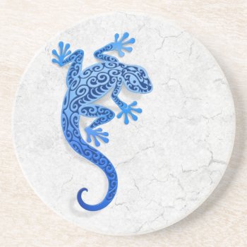 Climbing Blue Gecko On A White Wall Coaster by JeffBartels at Zazzle