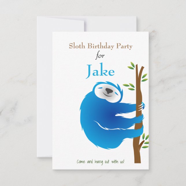 Climbing Blue Sloth Birthday Party Invitation (Front)