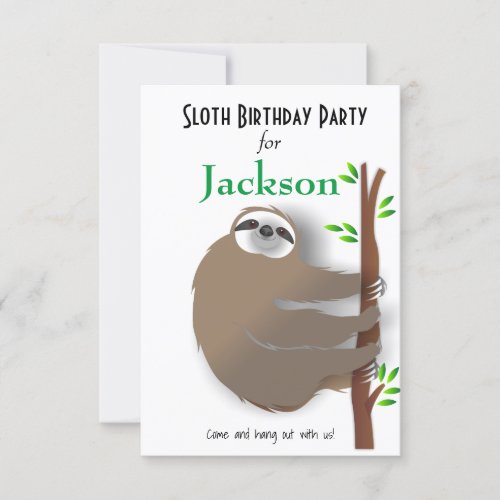 Climbing Brown Sloth Birthday Party Invitation