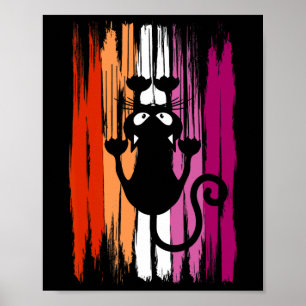 Climbing Cat With Scratches And Lesbian Pride Colo Poster