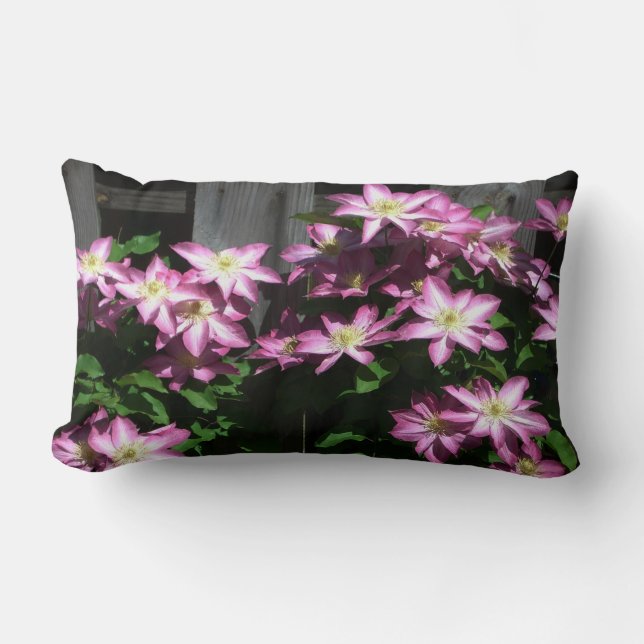 Climbing Clematis Purple Spring Flowers Lumbar Pillow (Front)