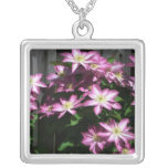 Climbing Clematis Purple Spring Flowers Silver Plated Necklace