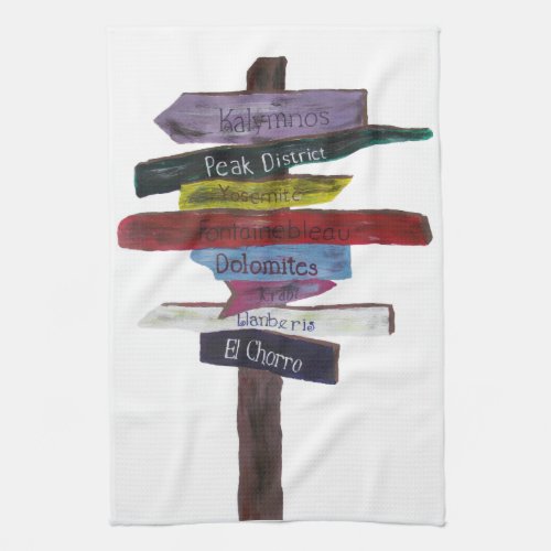 Climbing destinations tea towel