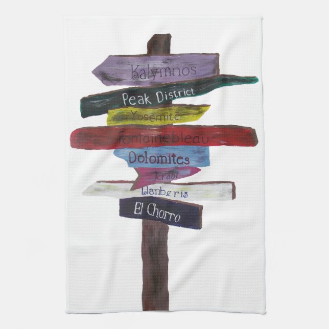 Climbing destinations tea towel (Vertical)