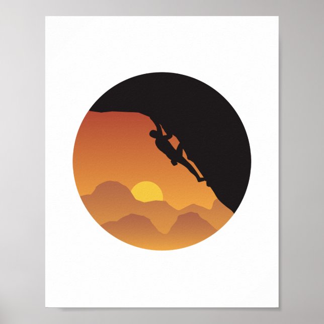 Climbing Flat Design Vector Silhouette Poster (Front)
