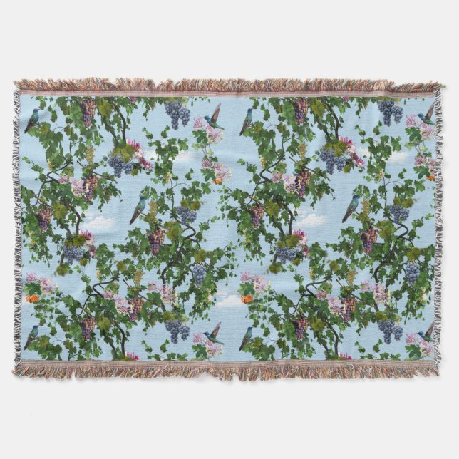 Climbing grapevines & honeysuckles flowers throw blanket (Front)