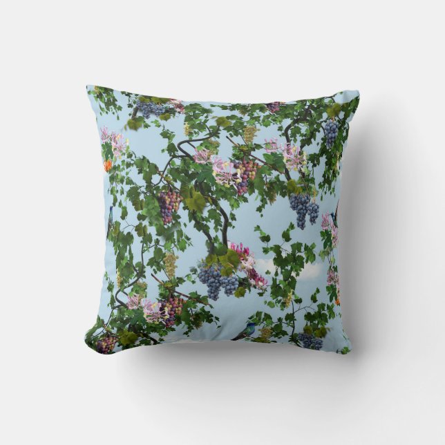 Climbing grapevines & honeysuckles flowers throw pillow (Front)