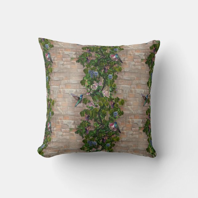 Climbing grapevines & honeysuckles flowers throw pillow (Front)