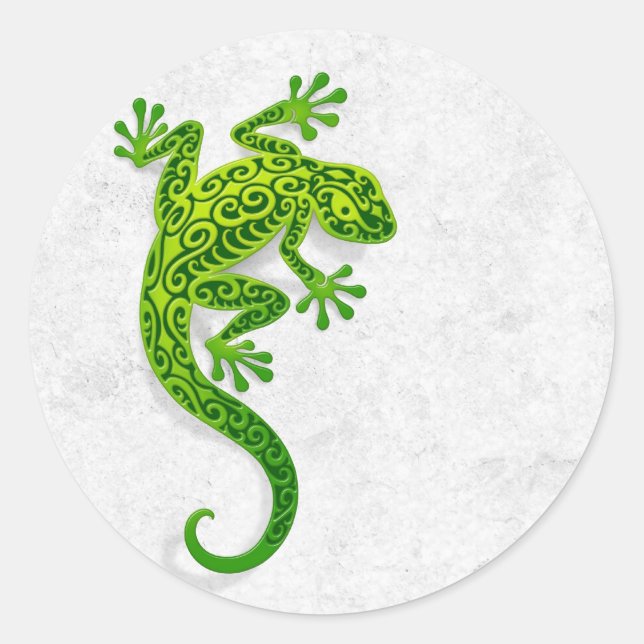 Climbing Green Gecko on a White Wall Classic Round Sticker (Front)