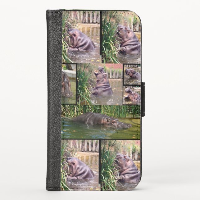 Climbing Hippo Photo Collage, iPhone Wallet Case (Front)