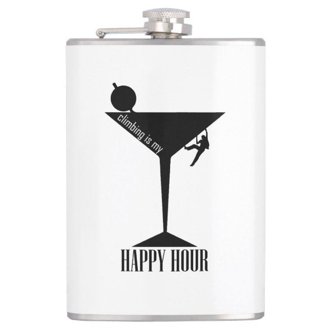 Climbing Is My Happy Hour Hip Flask (Front)
