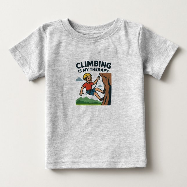 Climbing Is My Therapy Cartoon Rock Climber Design Baby T-Shirt (Front)