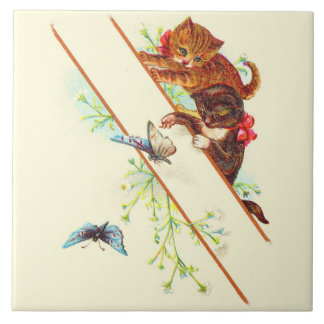climbing kittens and butterflies ceramic tile