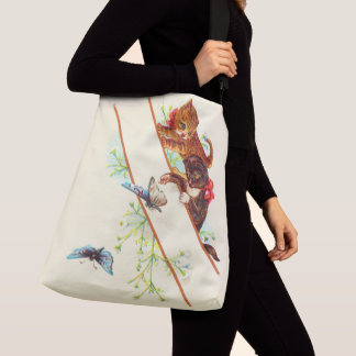 climbing kittens and butterflies print crossbody bag