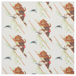 climbing kittens and butterflies print fabric