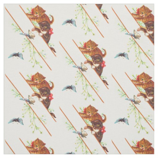 climbing kittens and butterflies print fabric