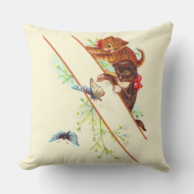 climbing kittens and butterflies print throw pillow (Front)