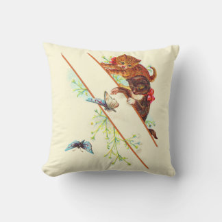 climbing kittens and butterflies print throw pillow