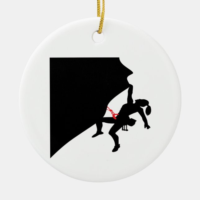 Climbing Mountain Girl Black Silhouette Ceramic Ornament (Front)