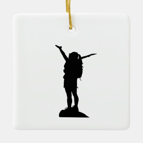 Climbing mountain girl silhouette ceramic ornament