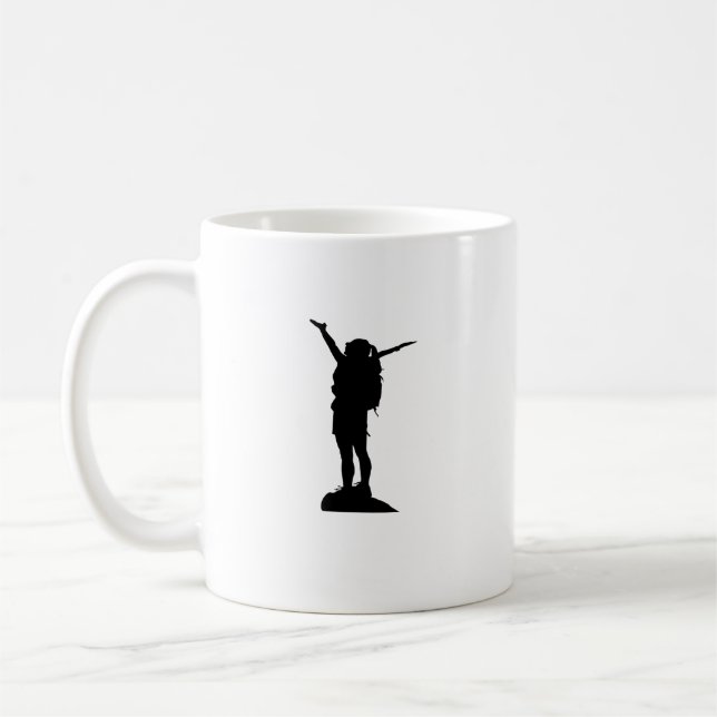 Climbing mountain girl silhouette coffee mug (Left)
