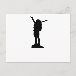 Climbing mountain girl silhouette postcard