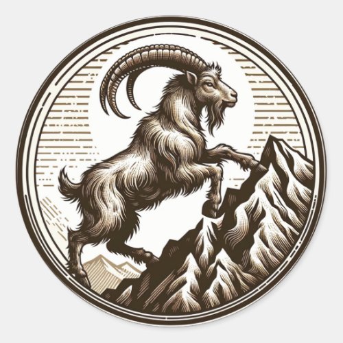 Climbing Mountain Goat Capricorn Birthday Zodiac  Classic Round Sticker