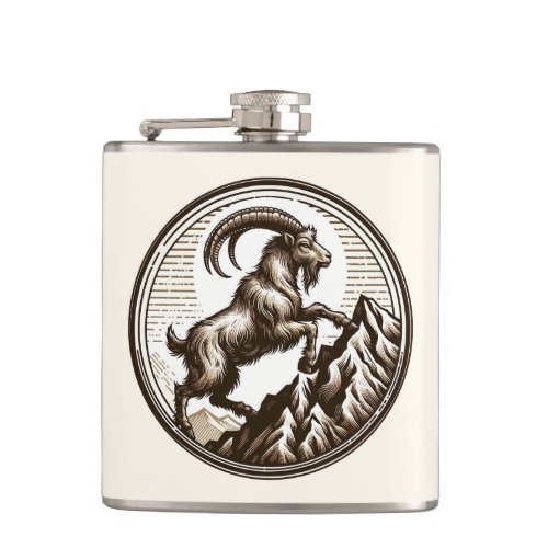 Climbing Mountain Goat Capricorn Birthday Zodiac Flask