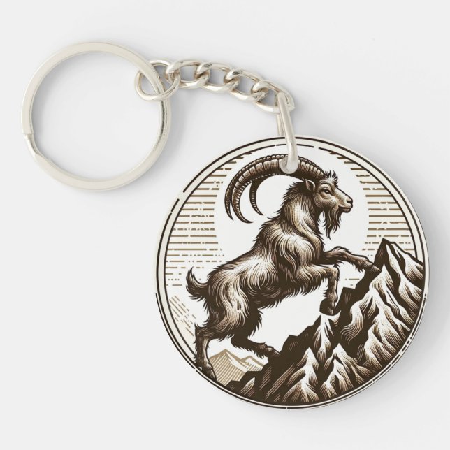 Climbing Mountain Goat Capricorn Birthday Zodiac Keychain (Front)
