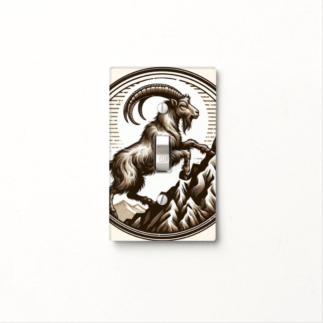 Climbing Mountain Goat Capricorn Birthday Zodiac Light Switch Cover (In Situ)