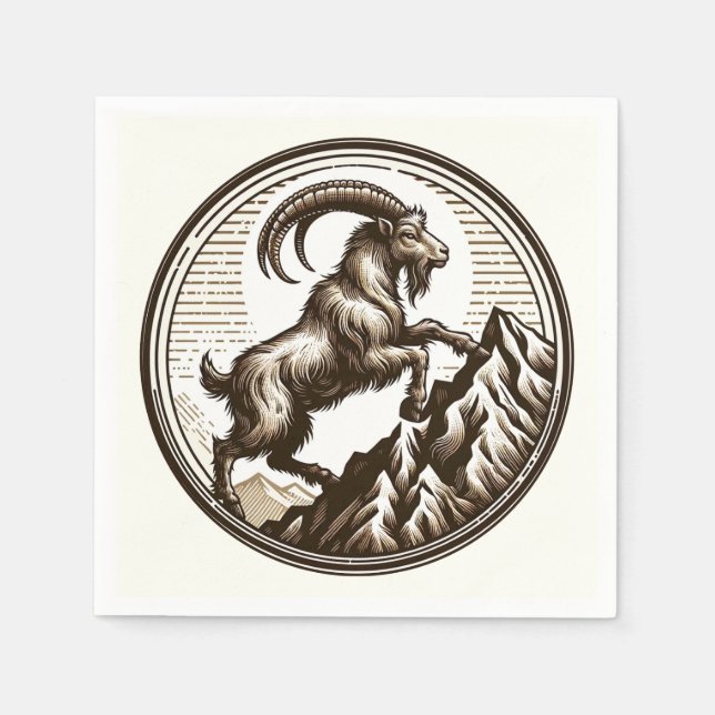 Climbing Mountain Goat Capricorn Birthday Zodiac  Napkins (Front)