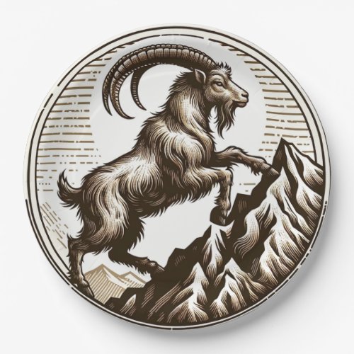Climbing Mountain Goat Capricorn Birthday Zodiac  Paper Plates
