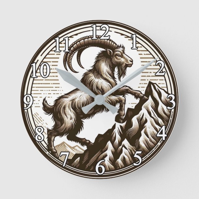 Climbing Mountain Goat Capricorn Birthday Zodiac Round Clock (Front)