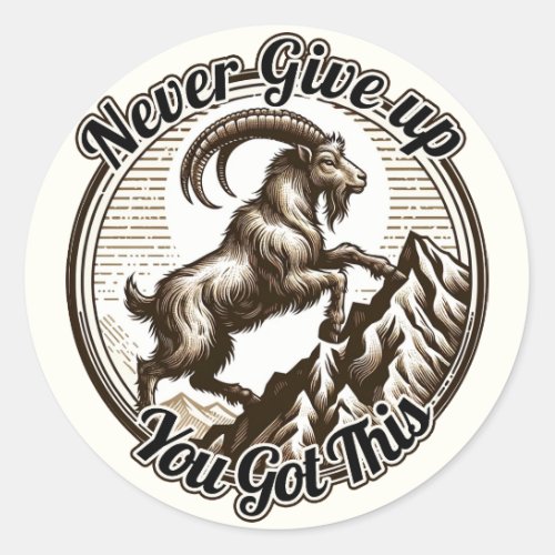 Climbing Mountain Goat Capricorn Never Give Up  Classic Round Sticker