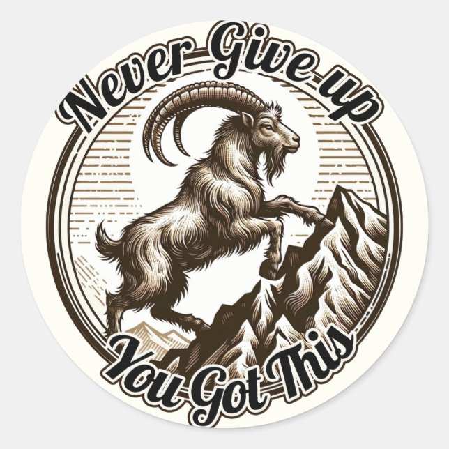 Climbing Mountain Goat Capricorn Never Give Up  Classic Round Sticker (Front)