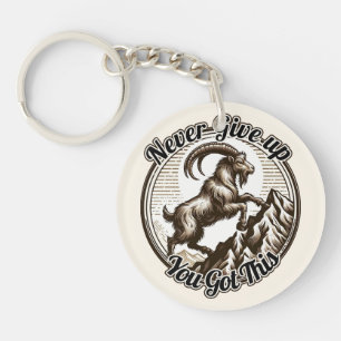 Climbing Mountain Goat Capricorn Never Give Up Keychain