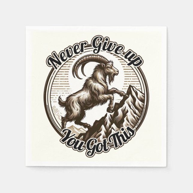 Climbing Mountain Goat Capricorn Never Give Up  Napkins (Front)