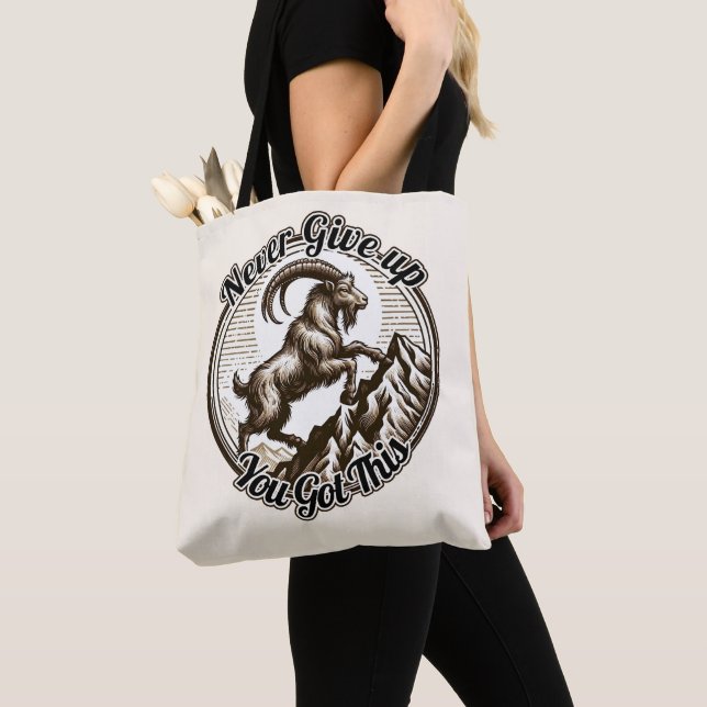 Climbing Mountain Goat Capricorn Never Give Up  Tote Bag (Close Up)