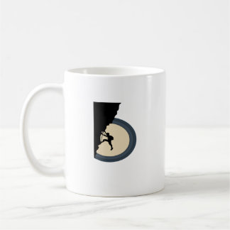 Climbing mountain man at night silhouette coffee mug