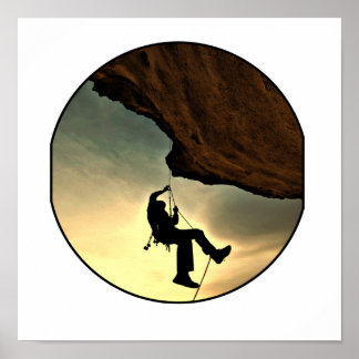 Climbing mountain man at sunset poster