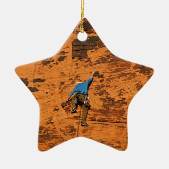 Climbing on Red Rocks Ceramic Ornament (Front)