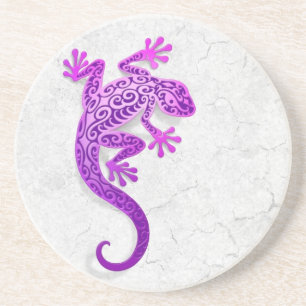 Climbing Purple Gecko on a White Wall Drink Coaster