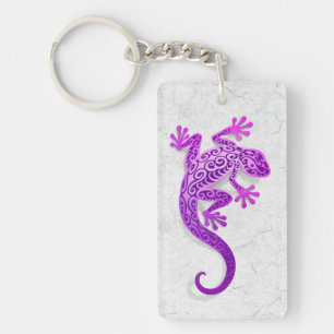 Climbing Purple Gecko on a White Wall Keychain