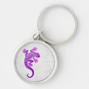 Climbing Purple Gecko on a White Wall Keychain