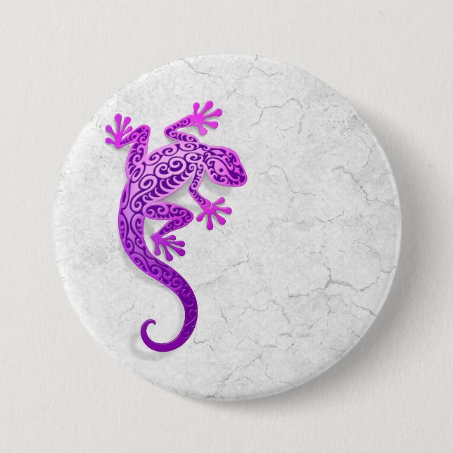 Climbing Purple Gecko on a White Wall Pinback Button (Front)