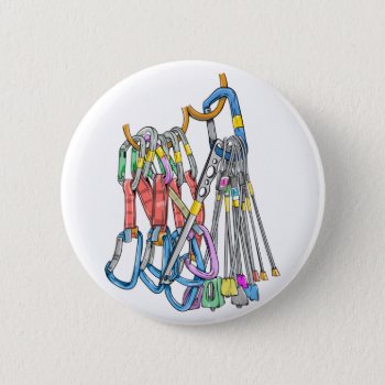 Climbing Rack Or Quickdraws And Wires Button by earlykirky at Zazzle