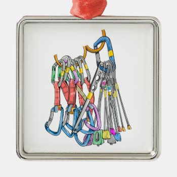 Climbing Rack Or Quickdraws And Wires Metal Ornament by earlykirky at Zazzle