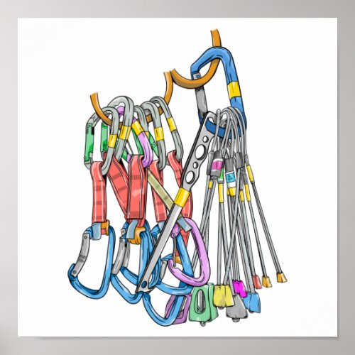 Climbing rack or quickdraws and wires poster
