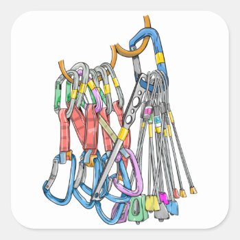 Climbing Rack Or Quickdraws And Wires Square Sticker by earlykirky at Zazzle